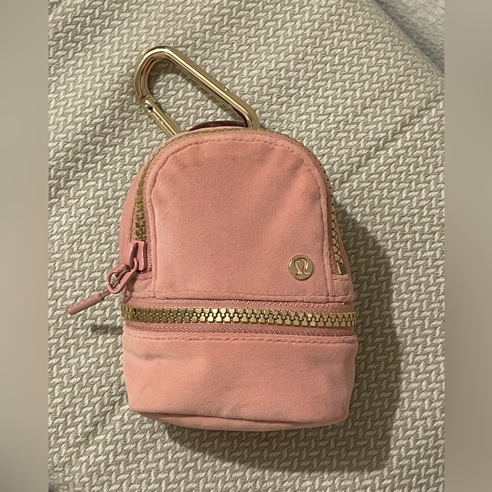 lululemon mini backpack keychain pink and gold